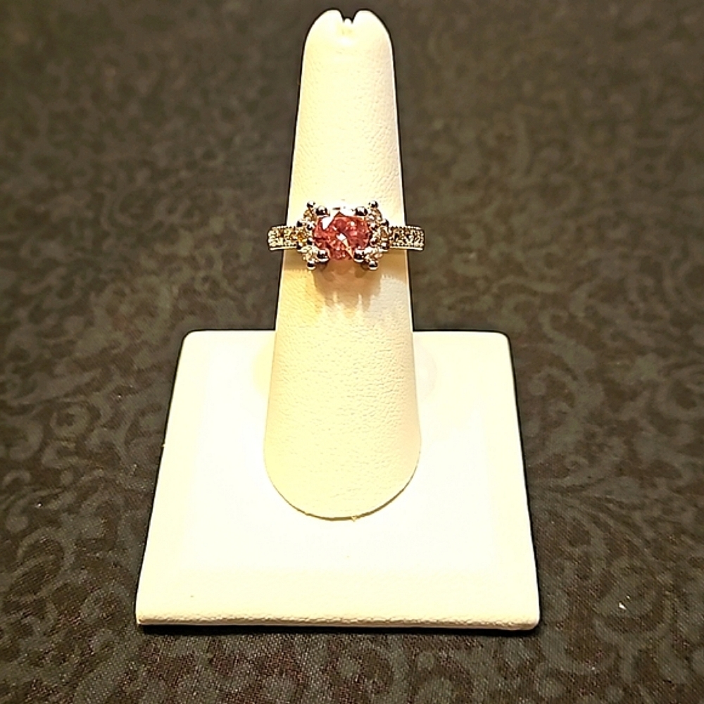Sterling Silver Vtg Y2K Marked S925 Pink Stone Accent Size 7.
